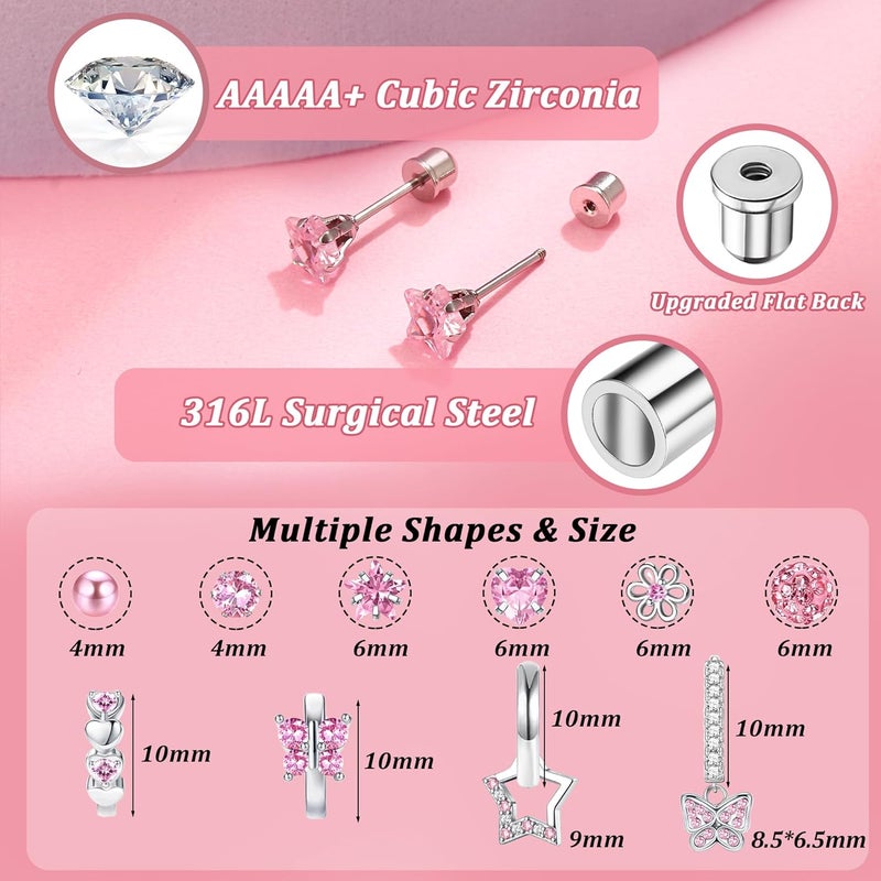 Yadoca Hypoallergenic Earrings For Girls Women Surgical Stainless Steel Screw Back Earrings Set For Sensitive Ears Kids Earrings Toddler Earrings Cute Girls Earrings - Image 5